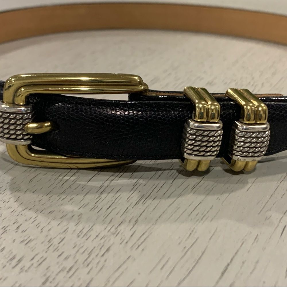 Brighton Black Leather Belt with Gold and Silver Buckle - Picture 3 of 12